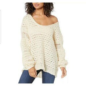 Free People Knit Off The Shoulder Pullover Sweater Crashing Waves Women's Sz S